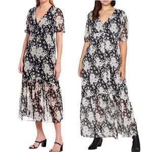 New Sanctuary Floral Short Sleeve Button Front Maxi Dress Black White Size 2